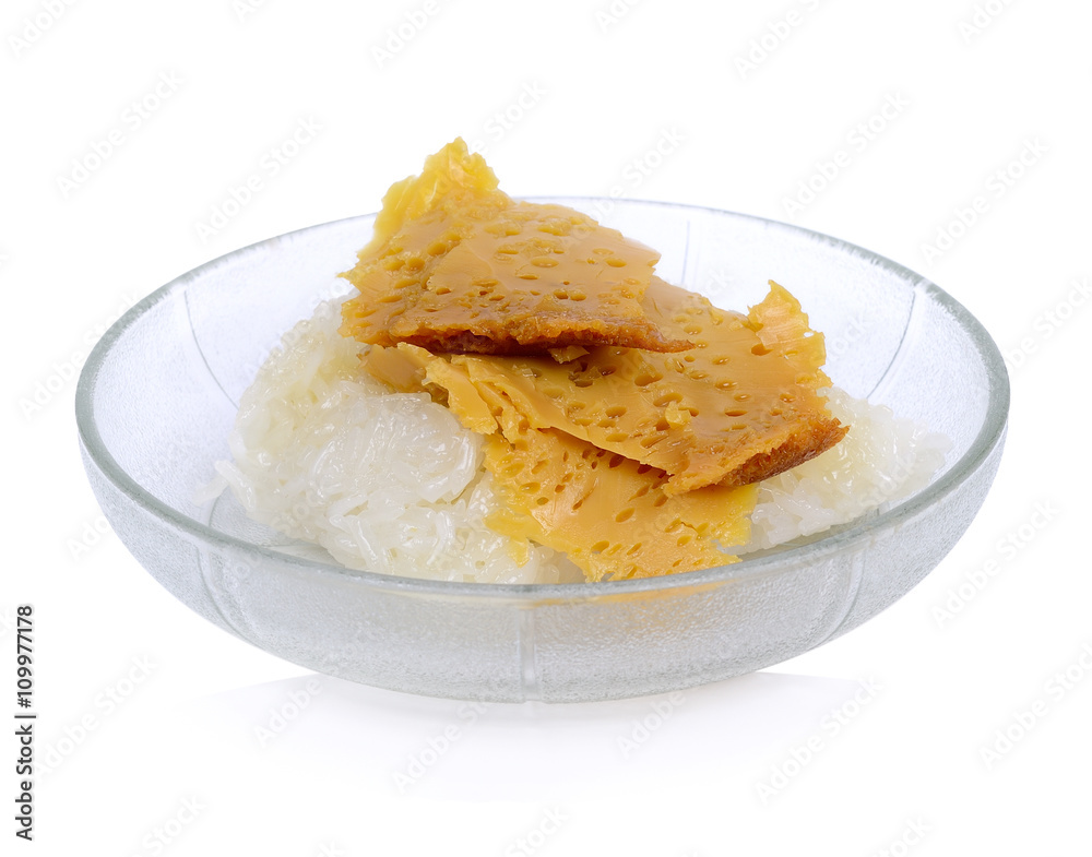 Thai dessert, Sticky rice with steamed custard in the glass cup