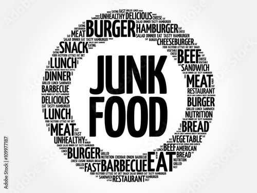 JUNK FOOD word cloud, food concept