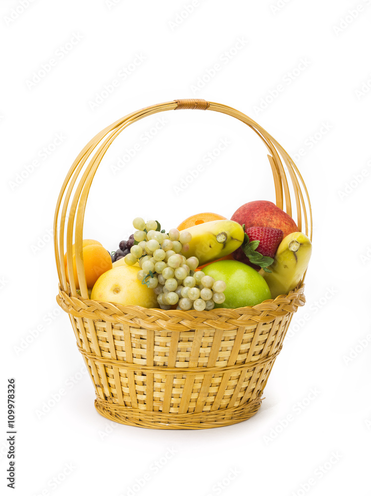 tasty summer fruits in backet isolated on white tasty summer fruits in backet isolated on white