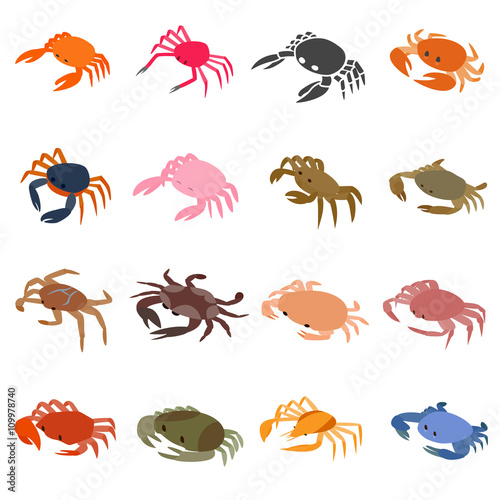 Crab icons set  isometric 3d style