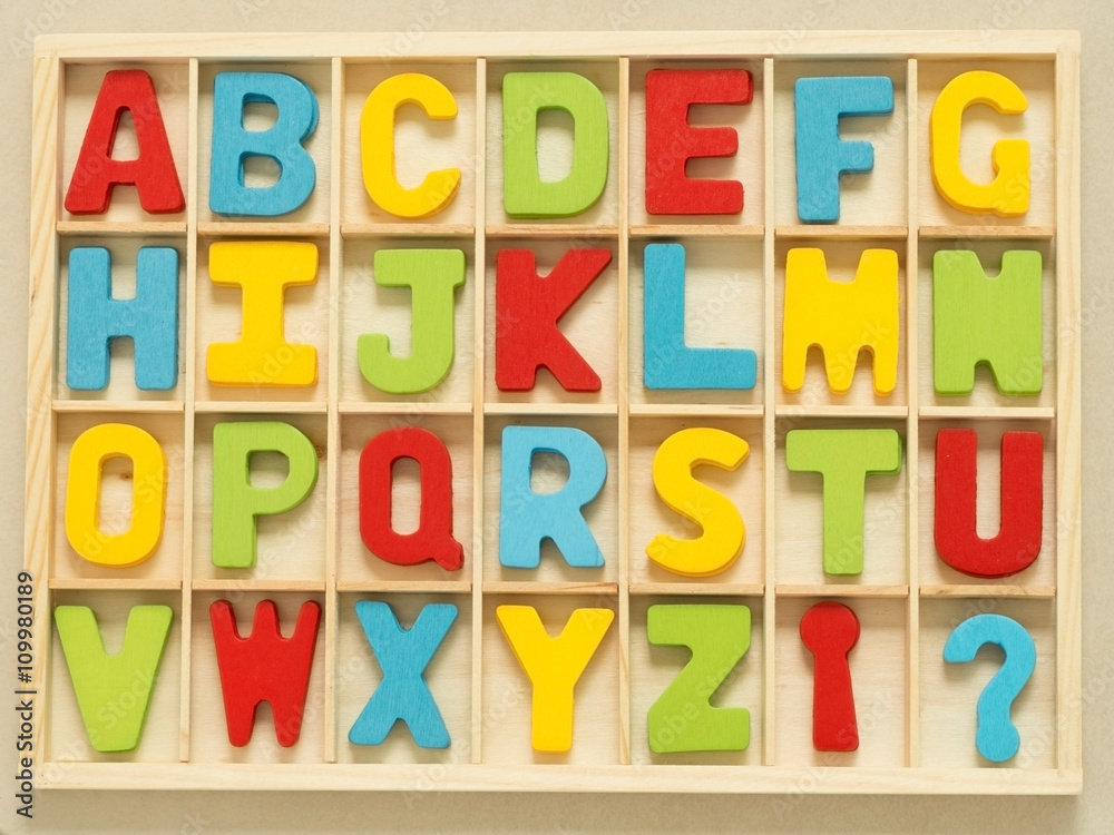 Colorful wooden English alphabet set in wood box. Colorful wooden English alphabet set in wood box.