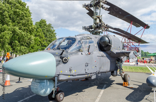 Military helicopter ship-based Ka-52 Kamov, Alligator on Maritime exhibition in St. Petersburg
