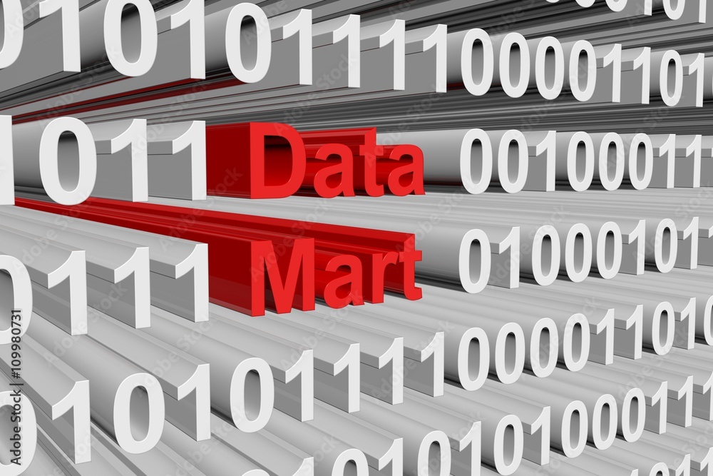 Data Mart in the form of binary code, 3D illustration