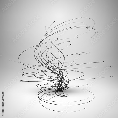 Tornado. Swirl with connected line and dots. Wired structure. Technology background. Vector illustration.
