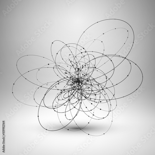 Abstract wire element with connected lines and dots. Wave tech background. Vector Illustration EPS10.