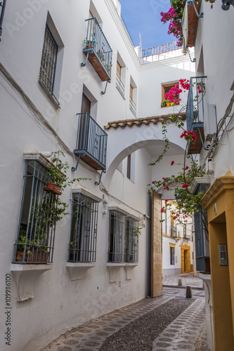 Typical cityscape view of the street in the Old Town of Cordoba in Andalusia. Spain