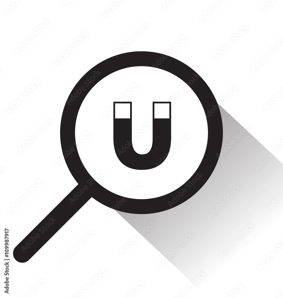 vector magnifying glass with magnet icon vector magnifying glass with magnet icon