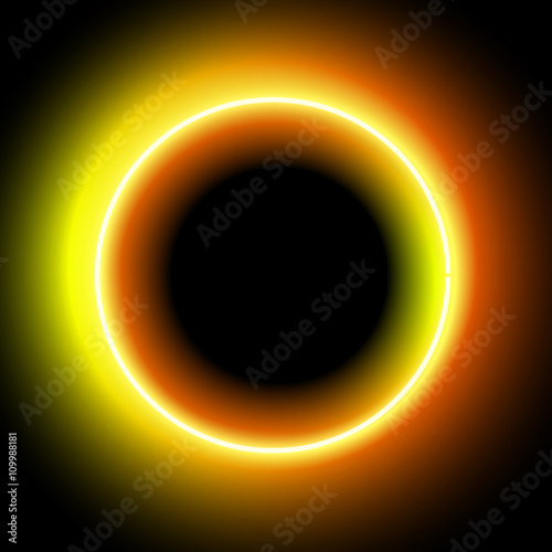 Neon circle. Neon Orange light. Vector electric frame. Vintage frame. Retro neon lamp. Space for text. Glowing neon background. Abstract electric background. Neon sign circle. Glowing electric circle.