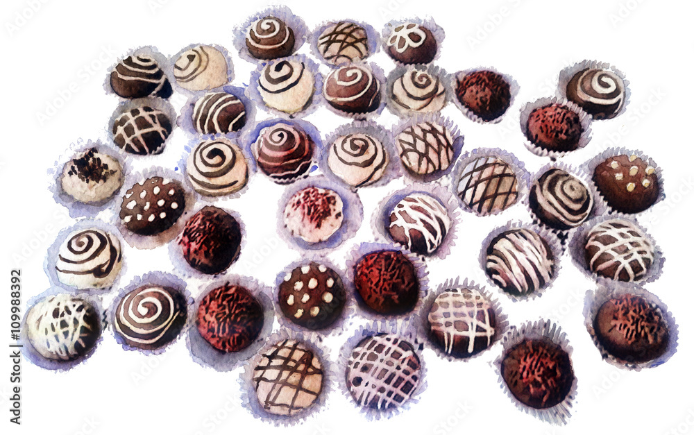 watercolor sketch of candy on a white background