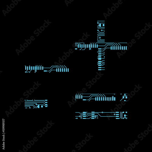 Circuit board symbol underscore dash plus equals Vector Illustration