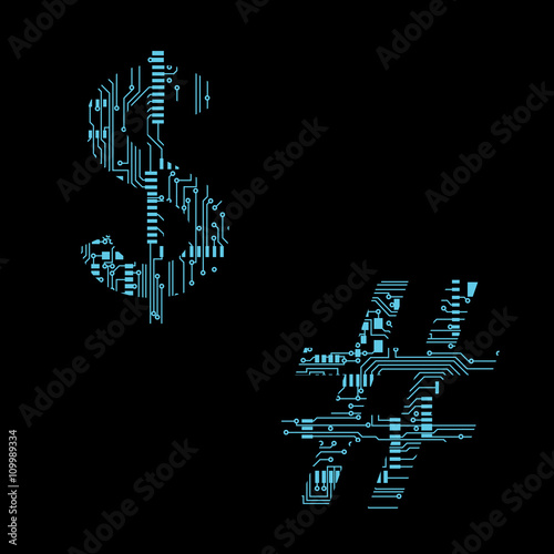Circuit board symbol dollar number Vector Illustration
