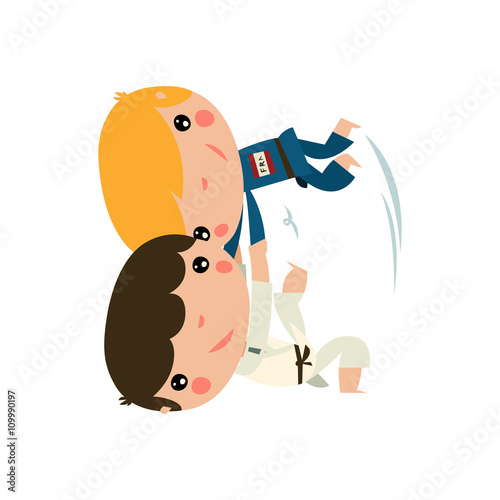 judo kids fighting. cute flat kids.