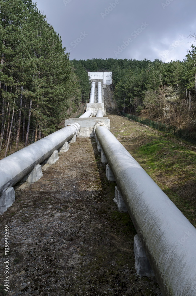 Water pipeline transporting water down to a valley accumulation station, Pancharevo, Bulgaria Water pipeline transporting water down to a valley accumulation station, Pancharevo, Bulgaria