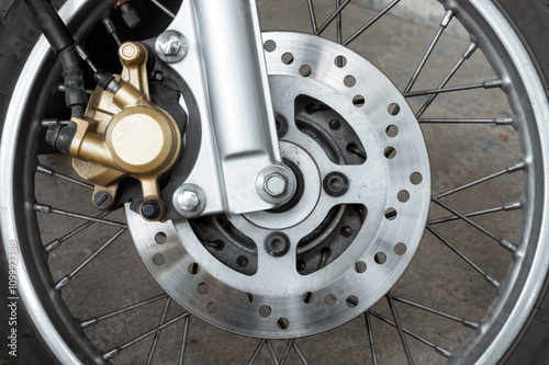 Close up of motorcycle brake disc