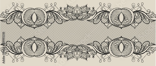 Abstract vector  lace ribbon seamless pattern with elements flowers. Lace Doily. Can be used for packaging, invitations, and template.Vector lace ornament