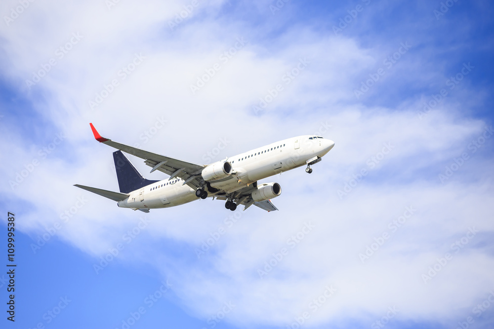 an airplane low pass during the morning with blue sky and elegant view an airplane low pass during the morning with blue sky and elegant view