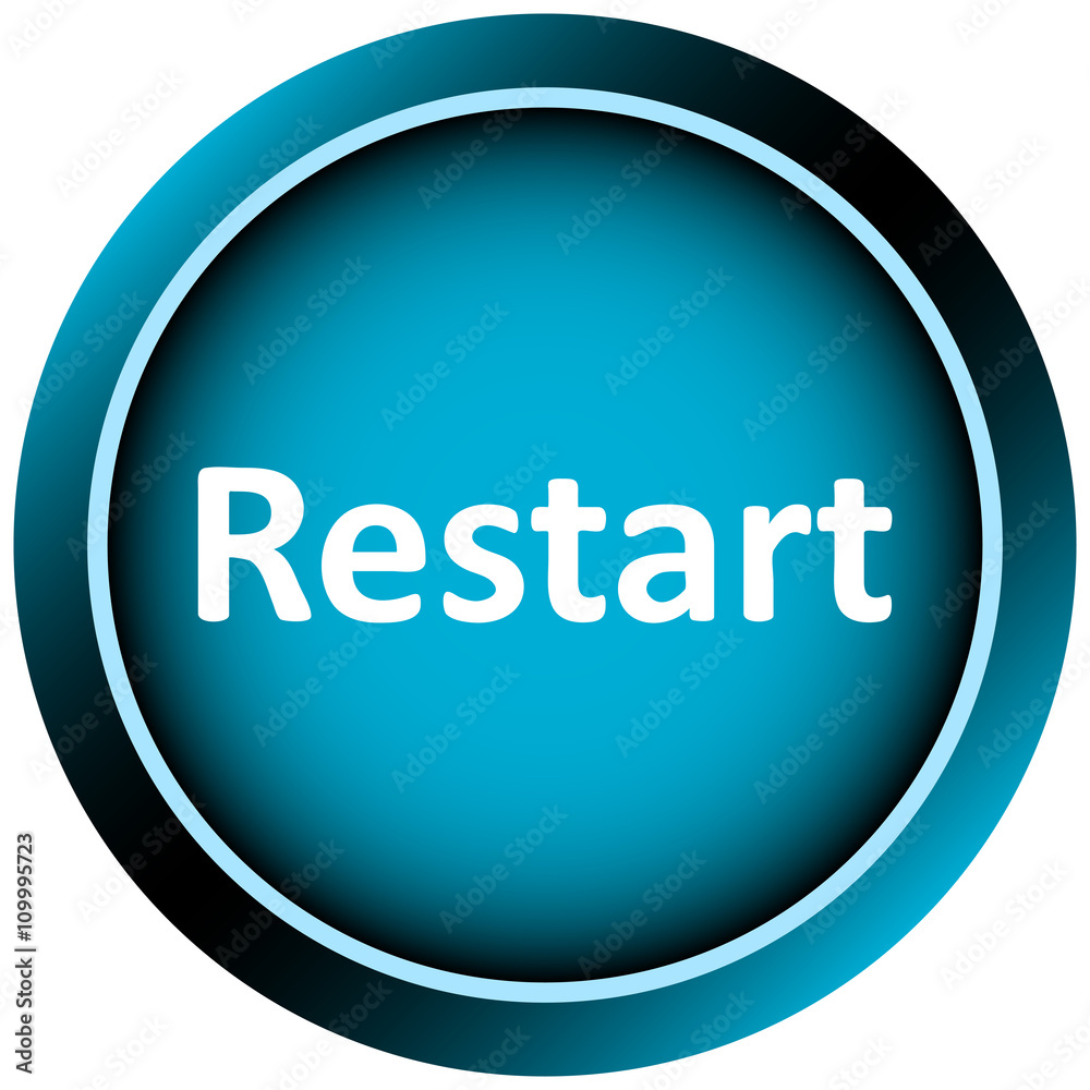 Icon white blue word restart Icon white blue word restart