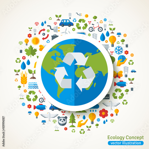 Earth with recycling symbol flat sticker