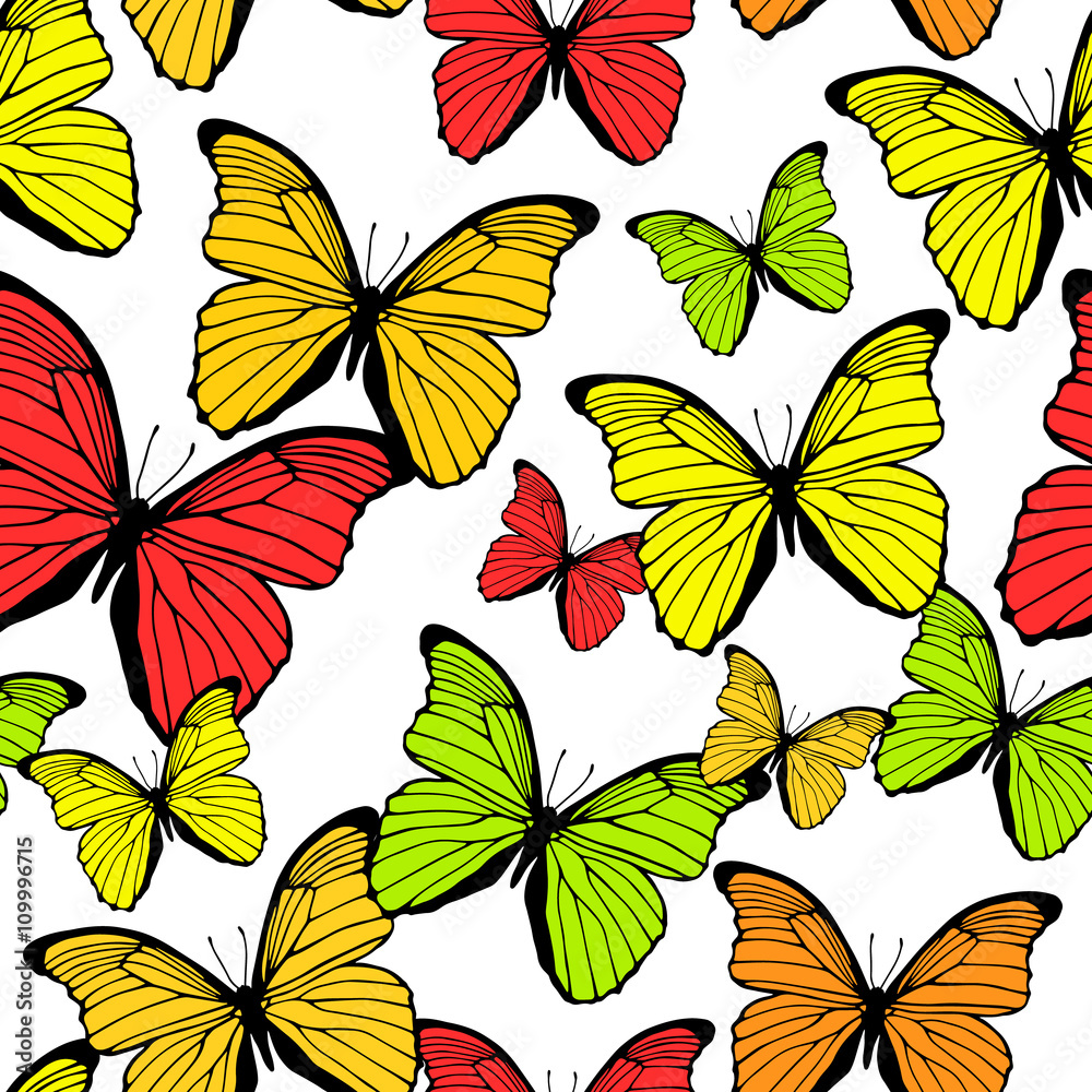 Seamless pattern with bright colorful butterflies isolated on wh Seamless pattern with bright colorful butterflies isolated on wh