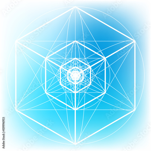 Sacred geometry symbol on colorful mesh background. Alchemy, religion, philosophy, astrology and spirituality themes. Matter, space and time. Science in Universe