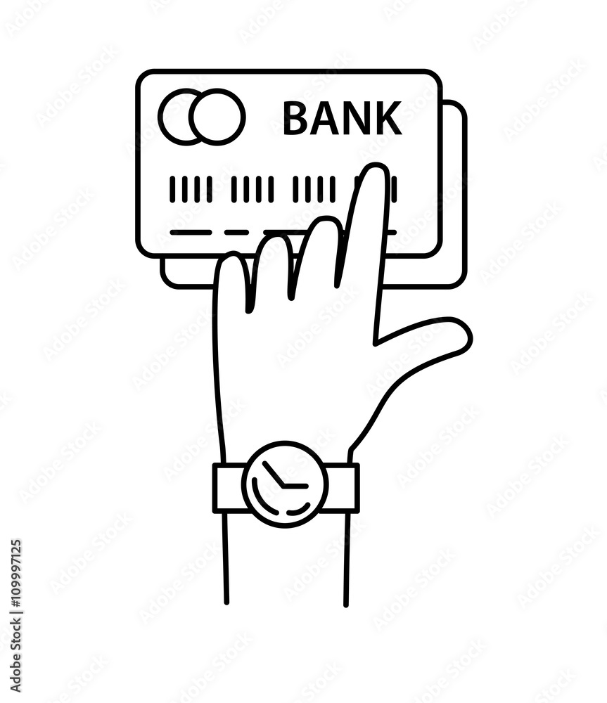 Hand with credit cards line icon vector, internet banking