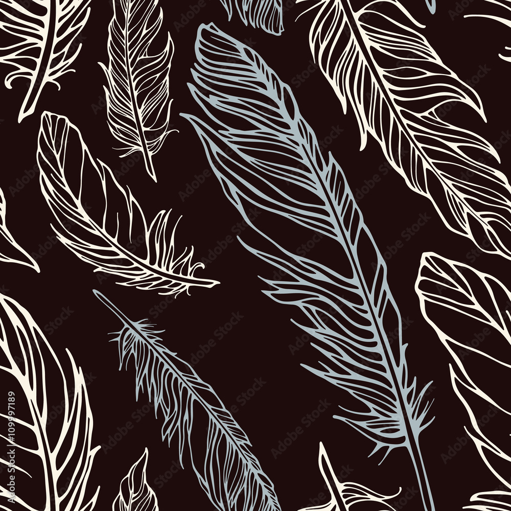 Obraz premium Seamless pattern with decorative feathers 