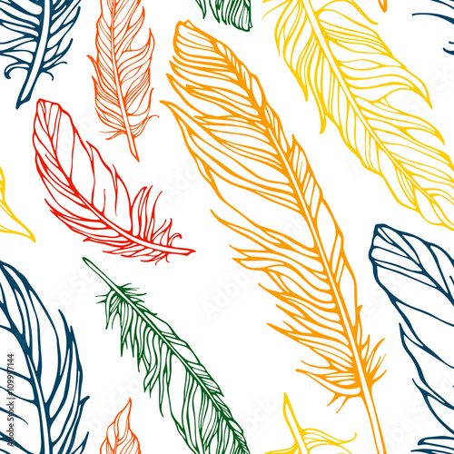Seamless pattern with decorative feathers  © irenemuse