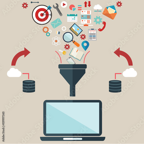 Flat design illustration concepts for creative process, big data filter, data tunnel, analysis concept