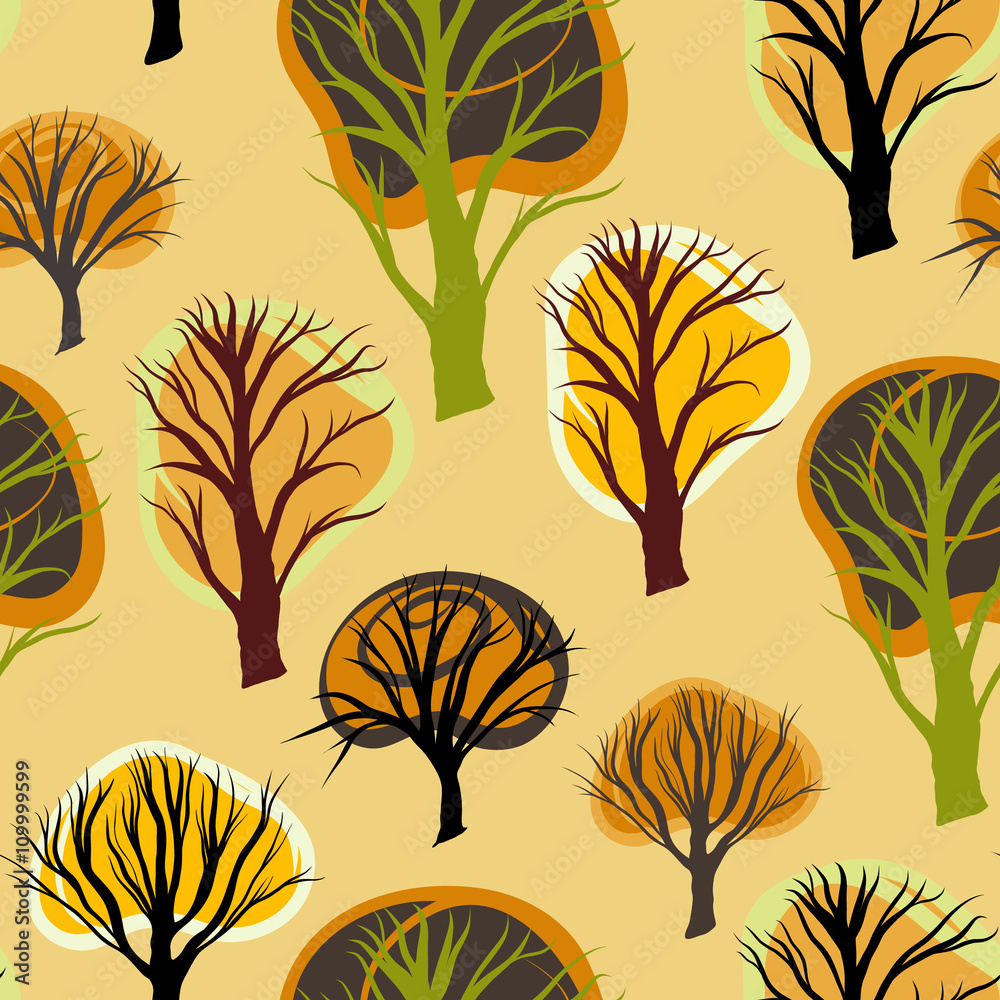 Fototapeta premium Seamless pattern with decorative trees
