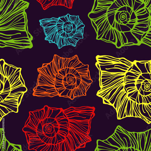 Seamless pattern with decorative seashells