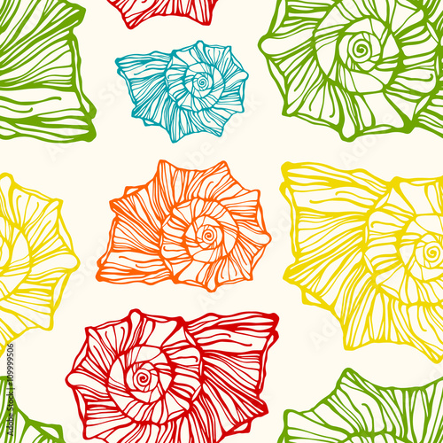Seamless pattern with decorative seashells