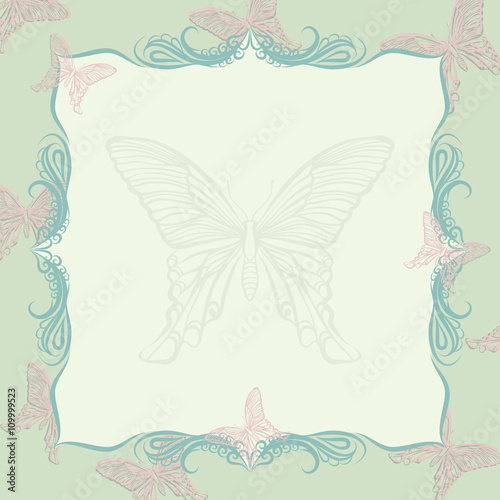 vintage frame ornament background with butterfly figures