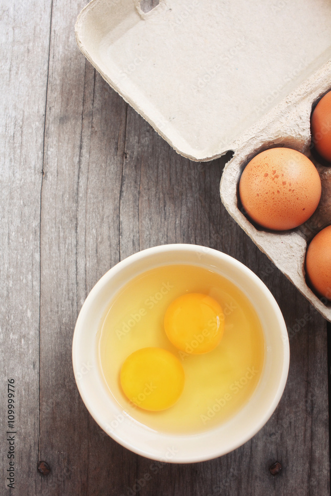 Eggs in box and bowl Eggs in box and bowl