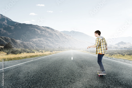 Boy ride skateboard