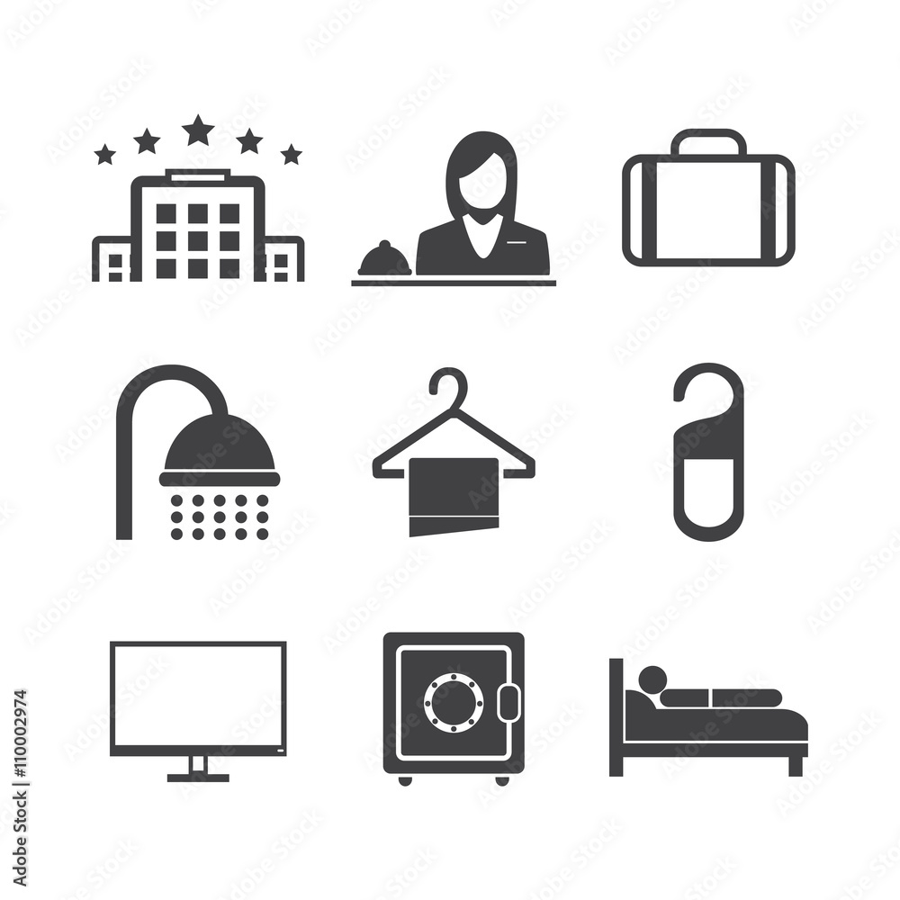 Hotel icons set on white background. Vector Hotel icons set on white background. Vector