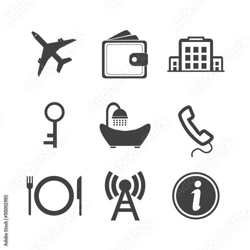 Hotel icons set on white background. Vector