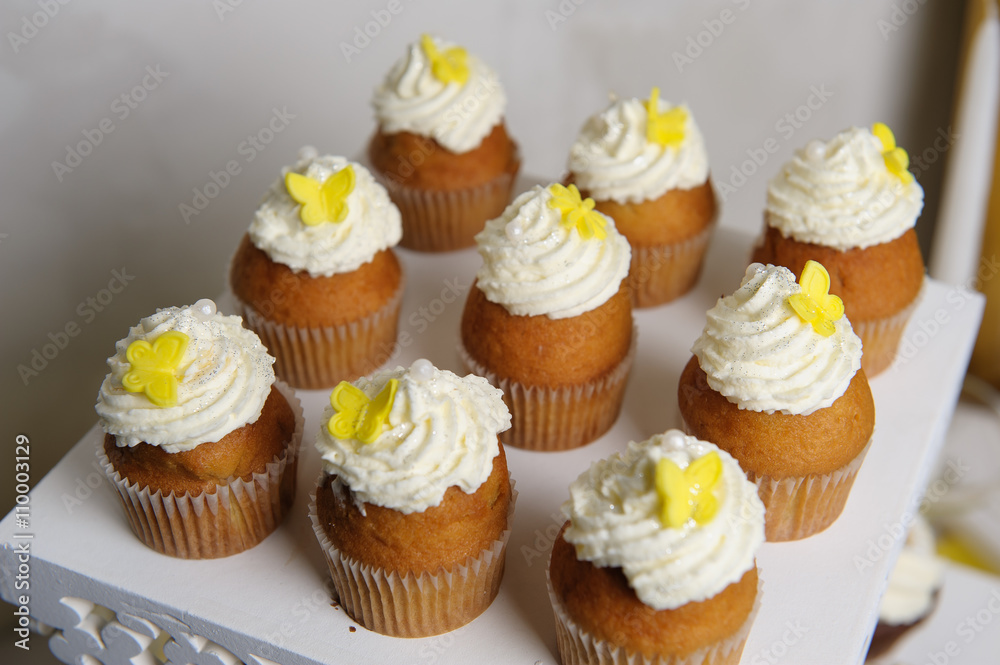 Delicious sweet buffet with cupcakes. Sweet holiday buffet with Delicious sweet buffet with cupcakes. Sweet holiday buffet with