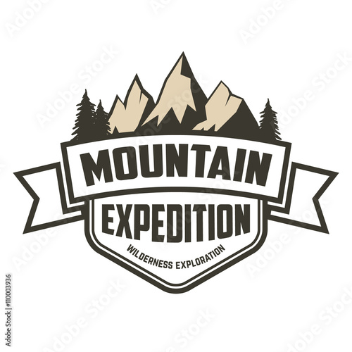 Mountain expedition label. Hiking, mountain tourism, camping.  D