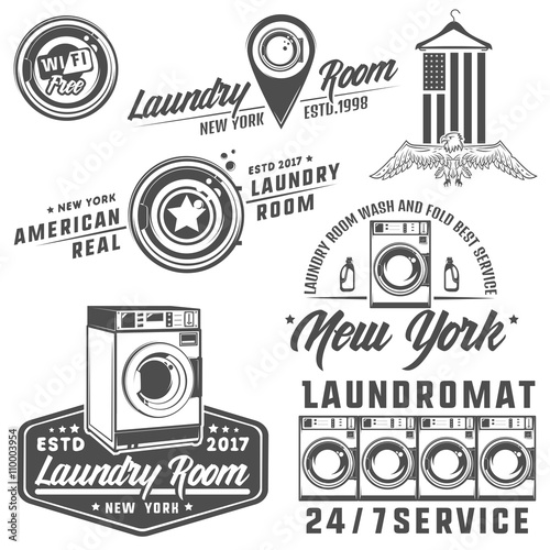 Set of laundry room,laundry,laundromat for emblems and design.
