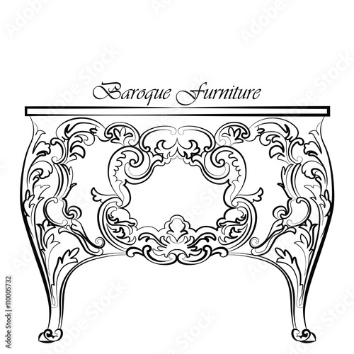 Baroque Vector Classic commode table furniture with Royal Luxury ornaments. Vector