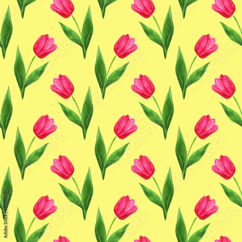 watercolor seamless tulips pattern yellow background