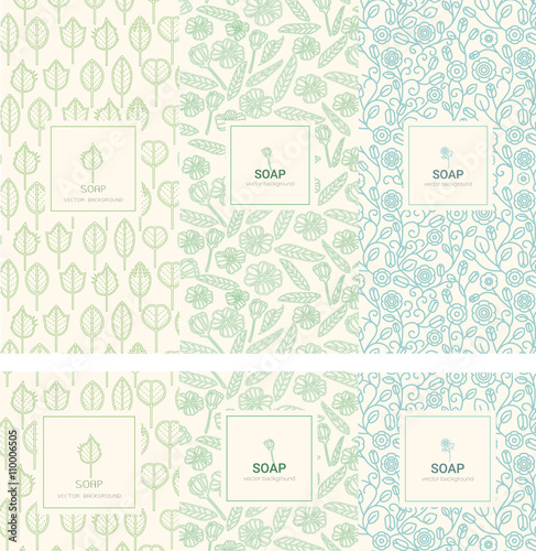 Vector set of design elements and icons in trendy linear style for soap package