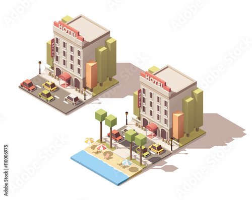 Vector isometric hotel building