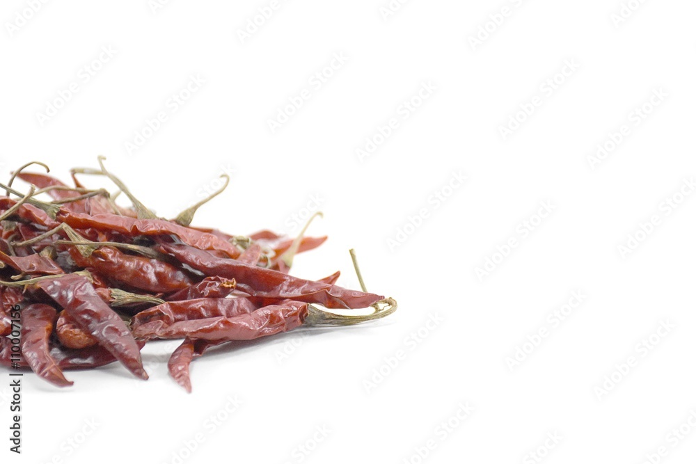 Obraz premium Dry chili pepper isolated on a white background.left