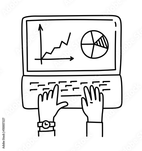 Businessman analyzing graph, working on Laptop, vector illustration