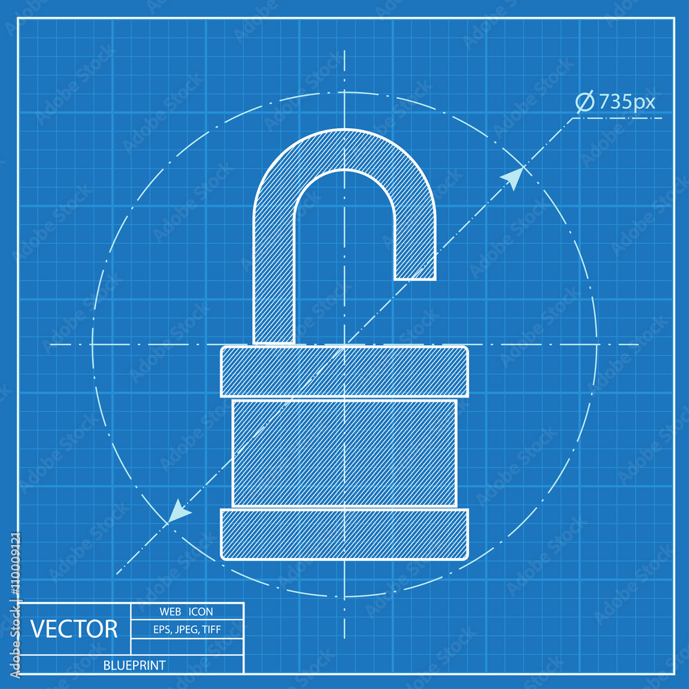 blueprint icon of opened padlock