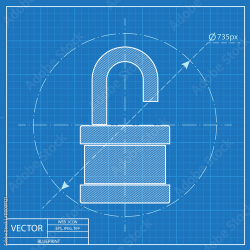blueprint icon of opened padlock