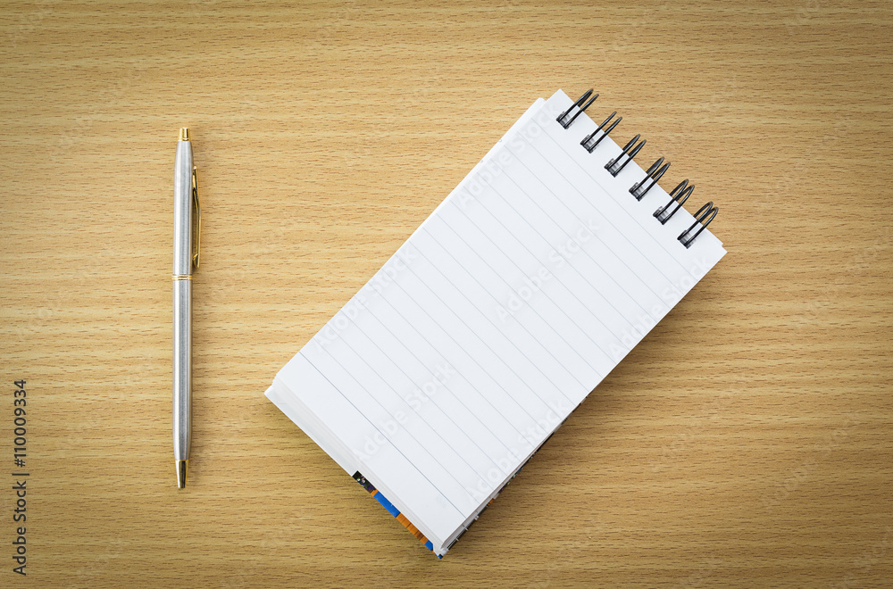 Pen and notepad with blank page Pen and notepad with blank page