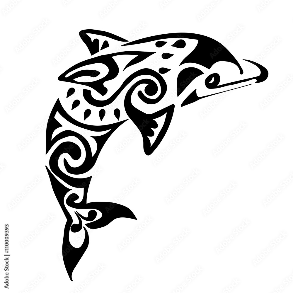 Fototapeta premium black dolphin tattoo Polynesia Maori vector