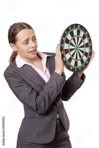 Bild auf Leinwand business woman holding dartboard